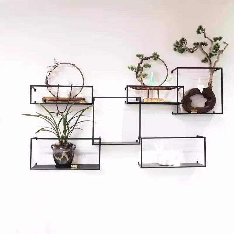 Modern bookshelf simple shelf upper wall wrought iron square decorative rack background wall rack living room wall-mounted