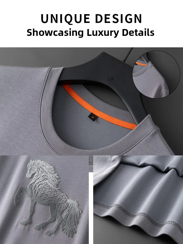 

Premium Feel Ice Sensation Smooth Modal ort Sve round Ne T-irt Men's Faion High End Embroidered Slim Fit T-irt