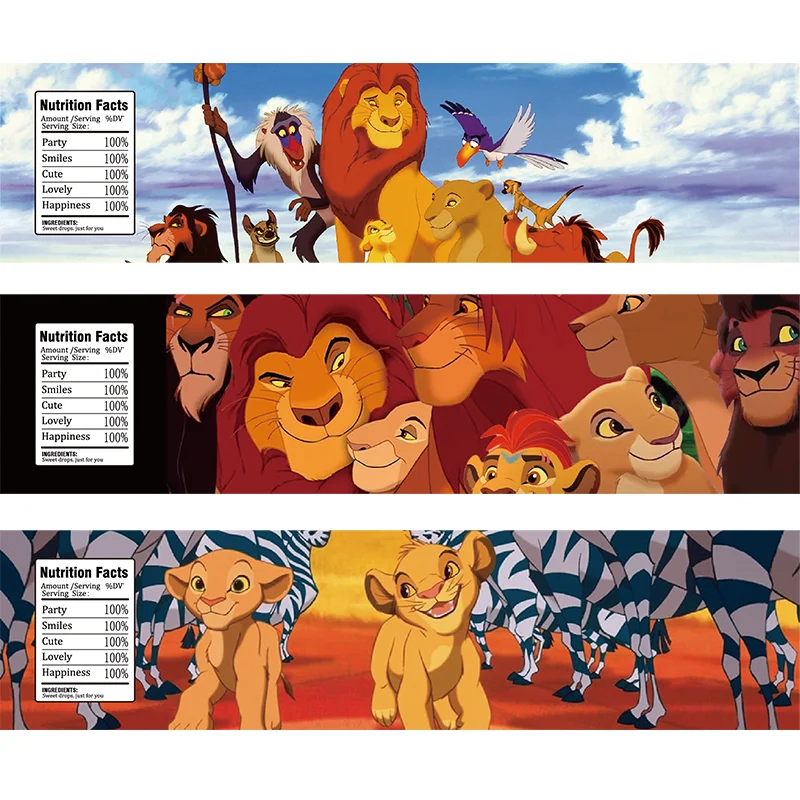 

24Pcs Cartoon Lion King Theme Water Bottle Wraps Sticker Kids Birthday Party Decor Supplies Animal Decoration Labels Baby Shower