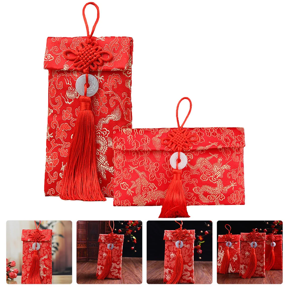 

2 Pcs Brocade Red Envelope Money Packet Chinese New Year Gift Envelopes Wedding Party Packets 2023 Bag