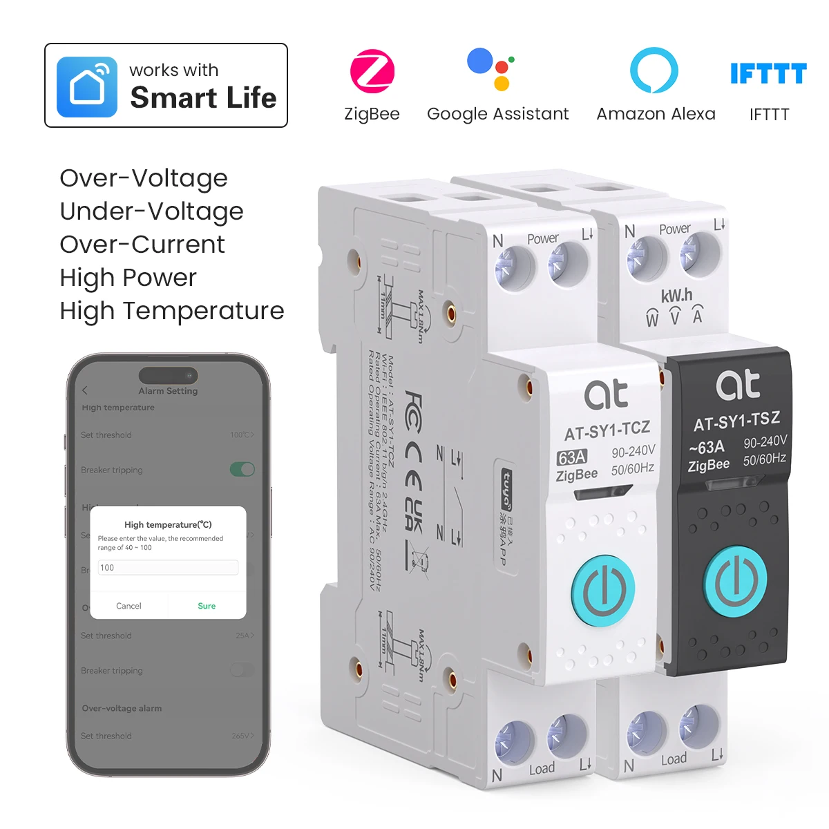 

Умный автоматический выключатель TUYA ZigBee, умный переключатель 1P 63A на DIN-рейку для умного дома, беспроводной пульт дистанционного управления, Wi-Fi переключатель с приложением ATELE