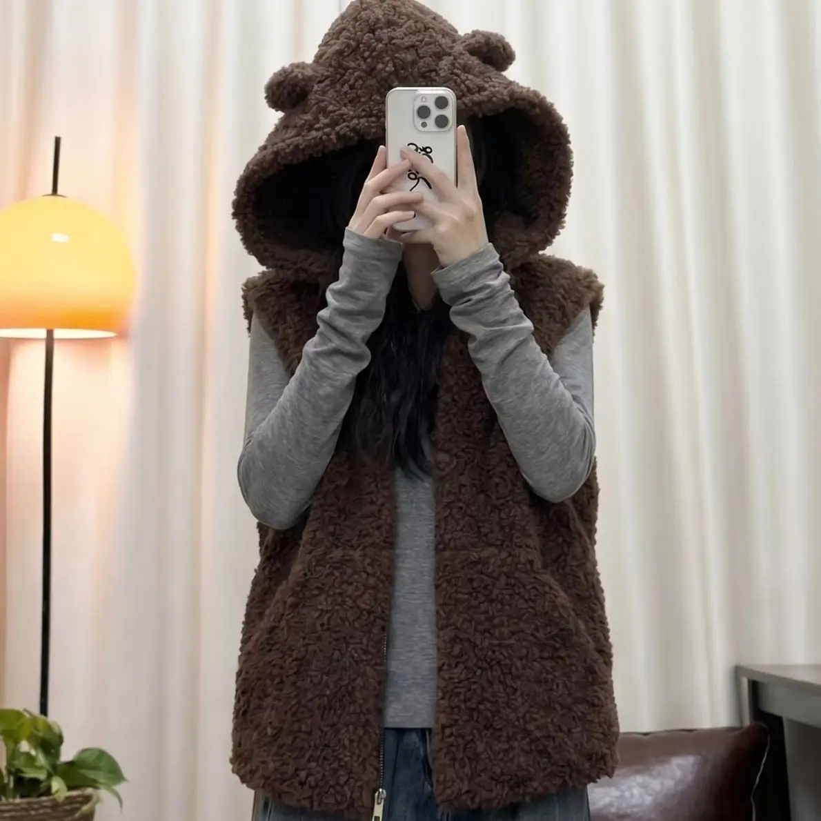 Cute Rabbit Ears Women Fleece Hooded Vest Coat Autumn Winter Thicken Sleeveless Waistcoat Casual Grils Hoodie Vest Outwear
