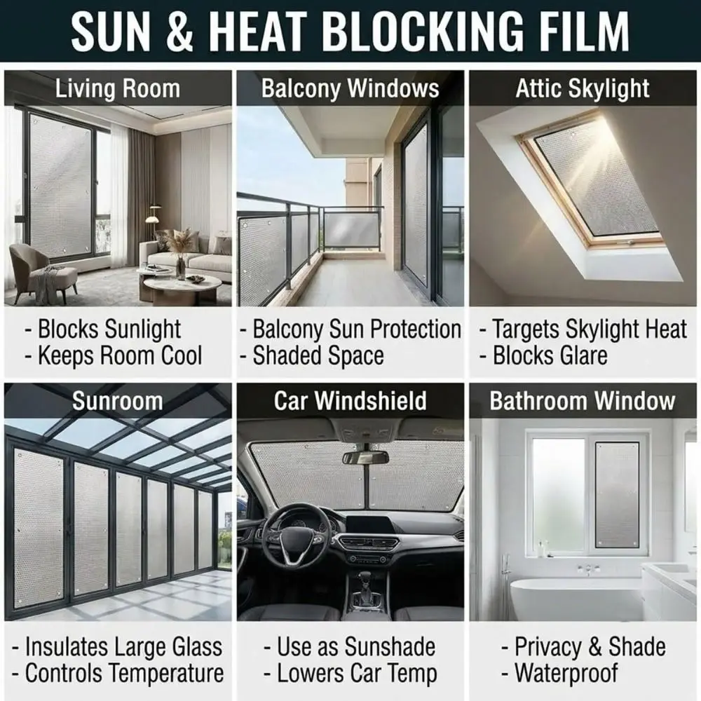 Aluminum Foil Window Insulation Film Double Side Anti-UV Window Sun Shade Film with Suction Cup Removable