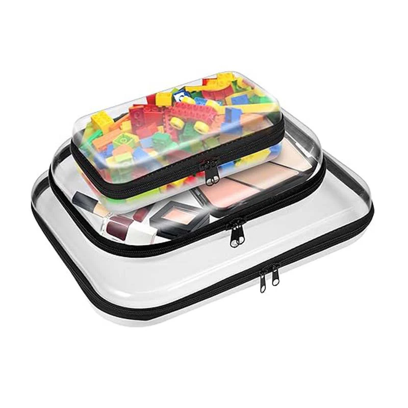 3pcs Plastic Zippered Pouch Hard Bins Storage Bins Stackable Waterproof Zippered Hard Pouch Clear Hard Shell Zipper Case