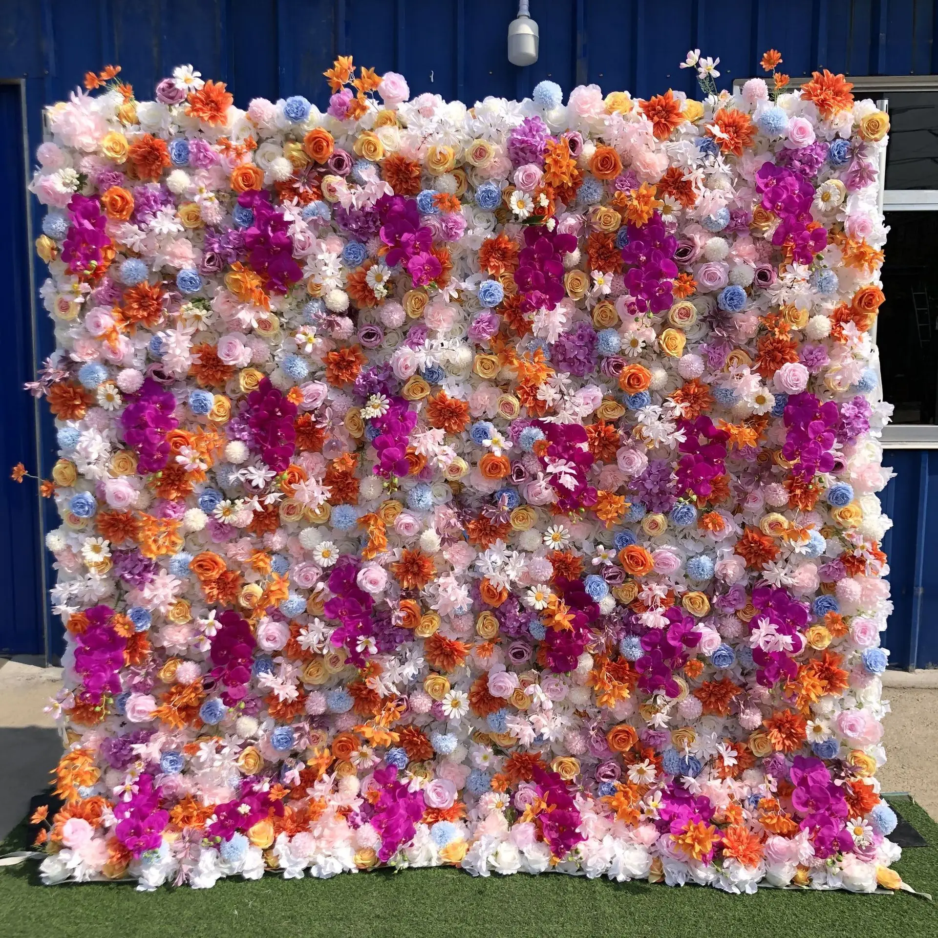 Uflower Pink Orange Rose 5D Wedding Artificial Flower Wall Floral Arch Row Backdrop Event Party Props Flower Floral Arrangement