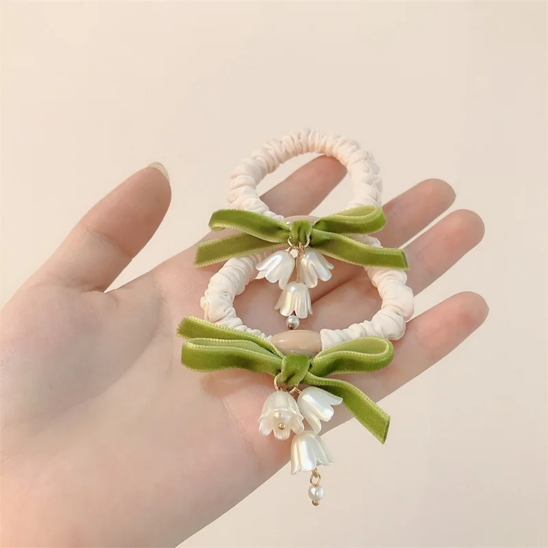 Mori System Hair Ties Bell Orchid Flower Head Rope for Women Girls Rubber Band High Elasticity Durable Hair Scrunchies