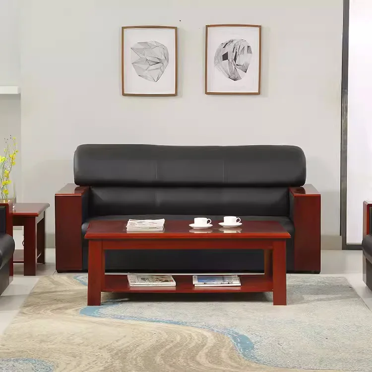 Office sofa leather coffee table combination modern simple business sofa meeting area office sofa three people