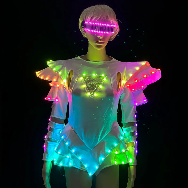 New Style Cool Remote RGB LED Robot Costumes Flashing Bodysuit Lighting Up Luminous Costume DJ Dance Stage Performance Clothes