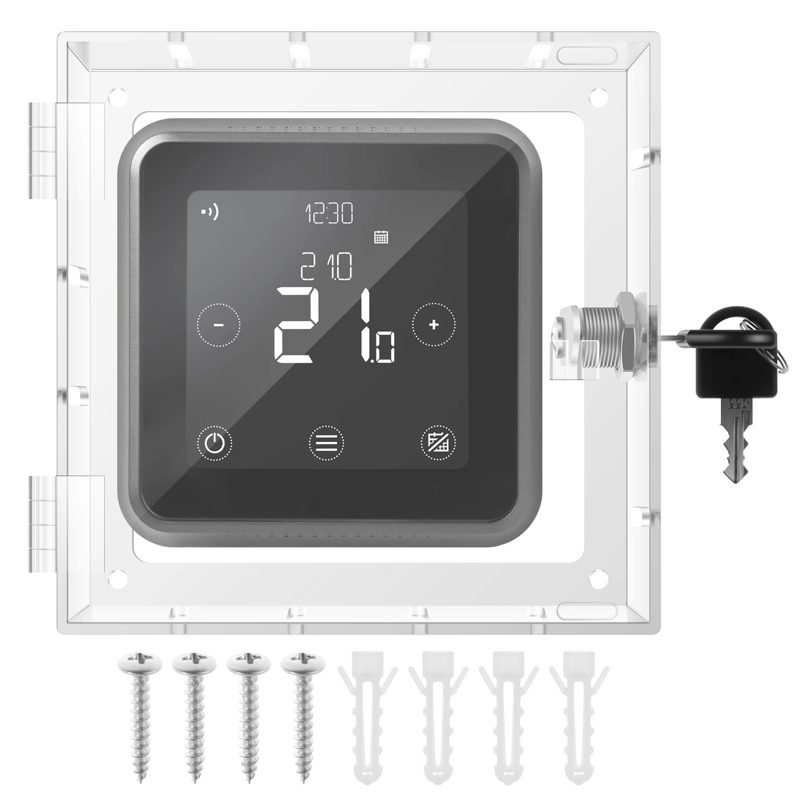 Wall Mount Thermostat Lock Box with Key Clear Acrylic Thermostat Cover with Lock Large Universal Thermostat Guard Easy to Instal