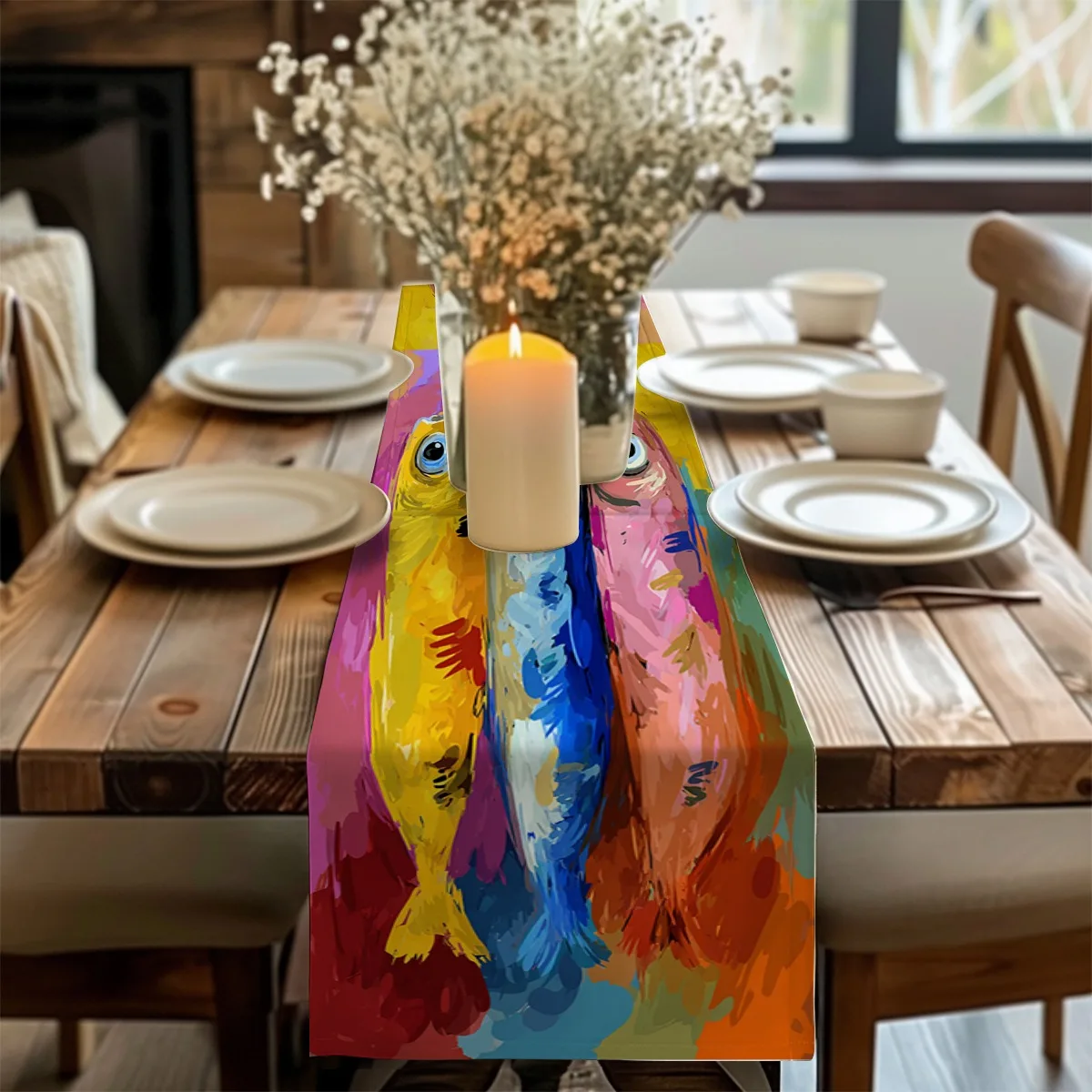 decor table runner Abstract Fish Colorful Style Tablecloth for family dinner wedding parties,dresser scarf table decoration
