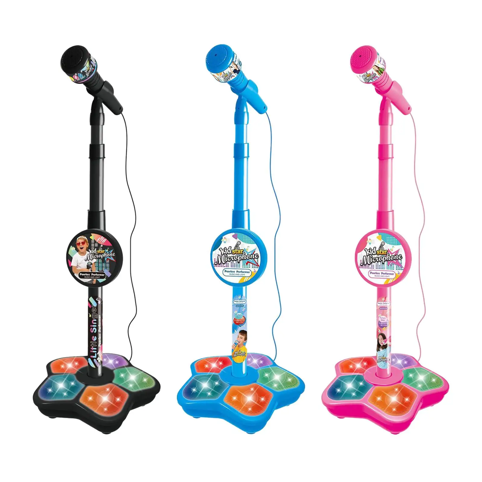 Music Sing Microphone Toy with Flashing Stage Lights Fun Musical Effects Toy Microphone with Stand for Boys Girls Kids Children