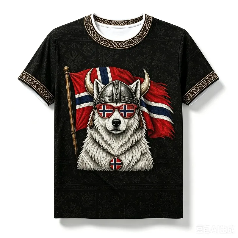2026 New Norway Fan Inspired 3D Print T-shirt Viking Husky Dog Norway Graphic Crew Neck Casual Unisex Breathable Sports Tee