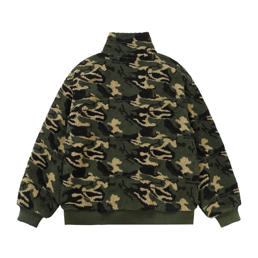 Winter Men's Lamb Cashmere Camouflage Cotton Jacket Thickened Warm Parkas Loose Embroidery Coat Harajuku Hip Hop Style