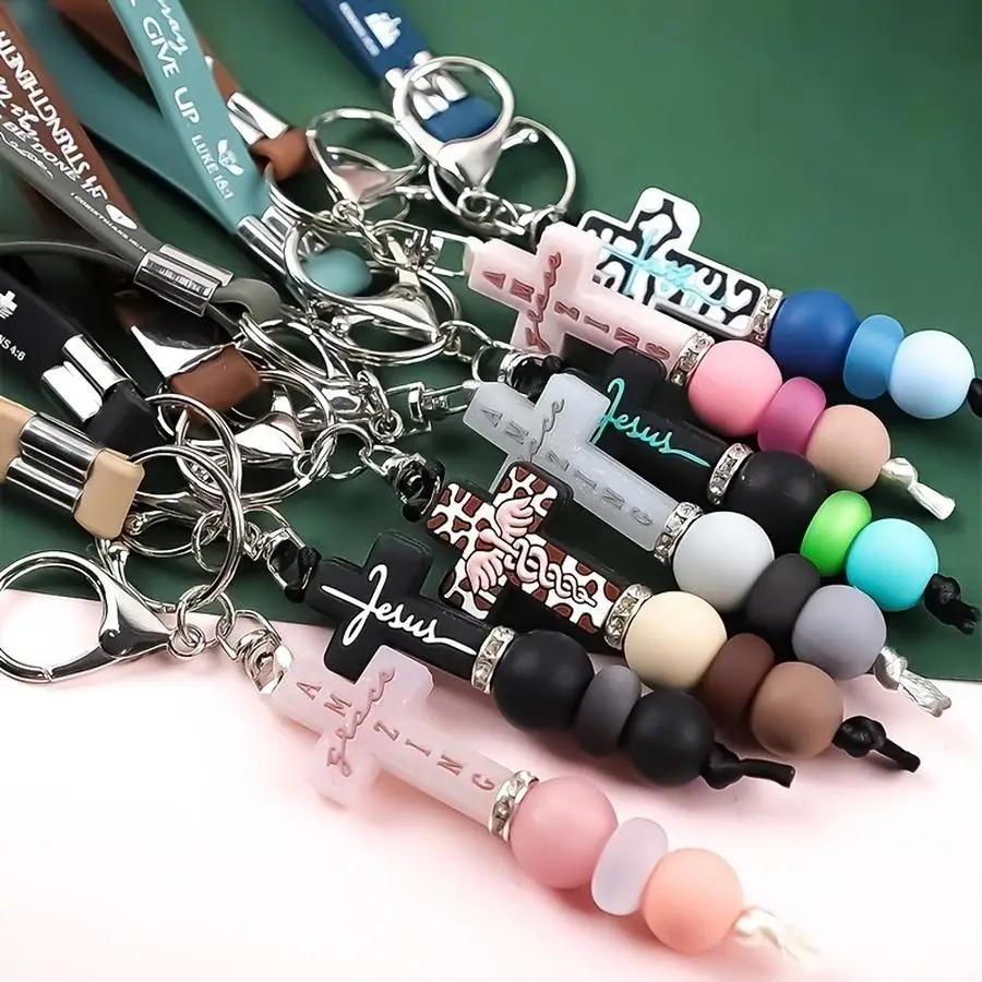 1/5/10/20/50/100pcs Single Multicolor Faith Cross Keychain | Bible Print Decoration, Universal Bag Key Accessory, Easter Gift, Z
