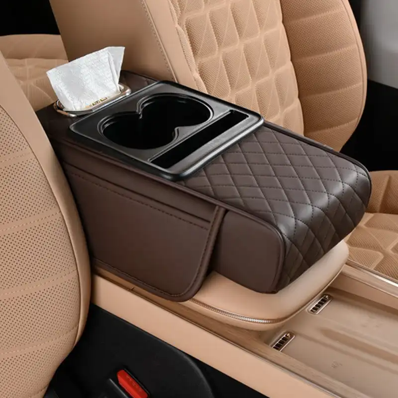 Car Universal Armrest Cover Leather with Tissue Storage Heightened Arm Rest Pad Car Armrest Box Protective Pads