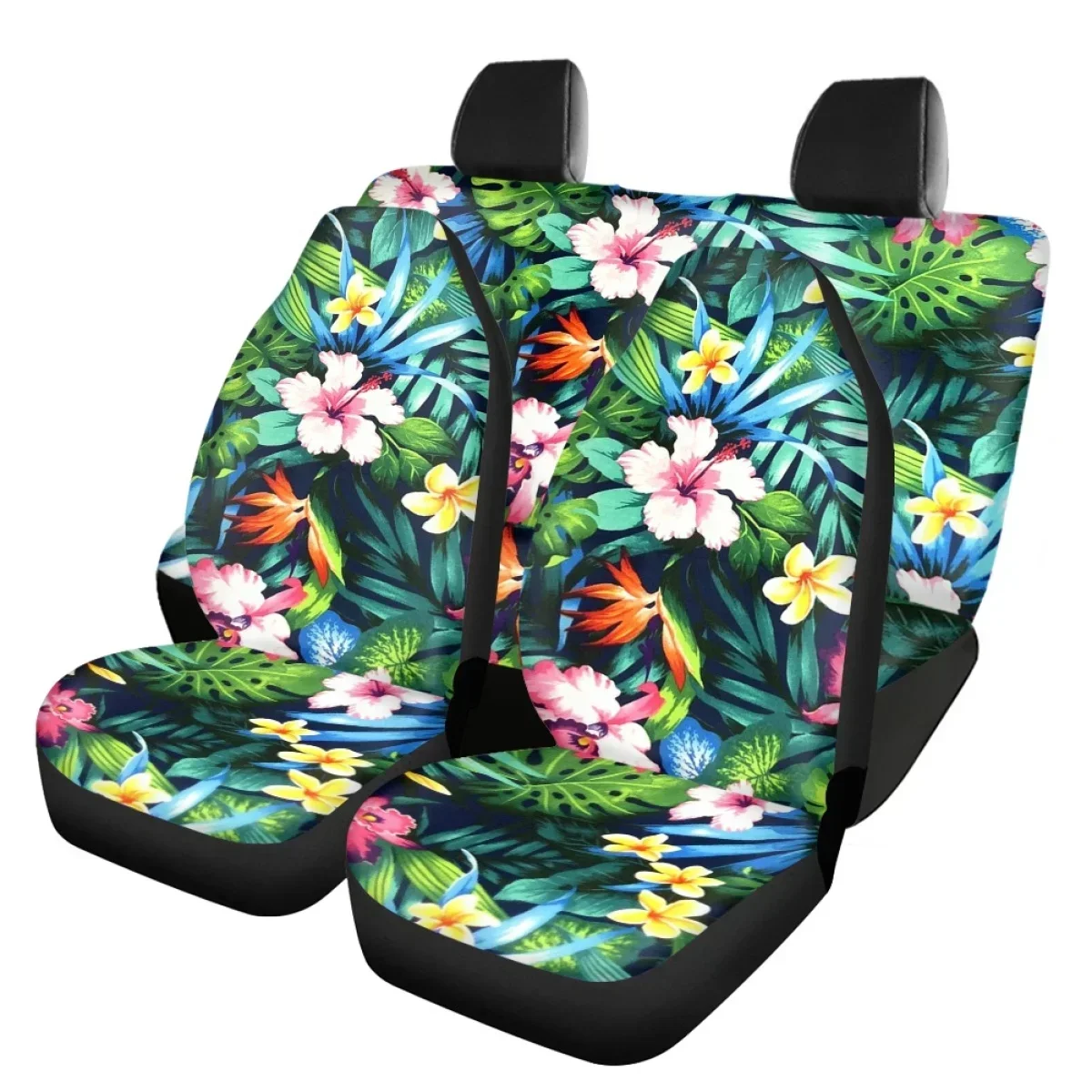 Polynesian Tattoo Plumeria Pattern Vehicle Clean Protector Easy Installation Auto Front Back Seat Cover Set Personalized Design