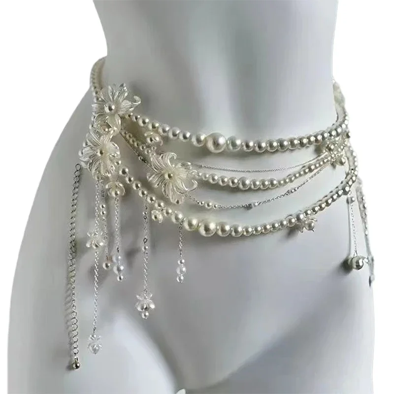Sexy Geometric Pearl Waist Chain For Women Flower Tassel  display picture 2