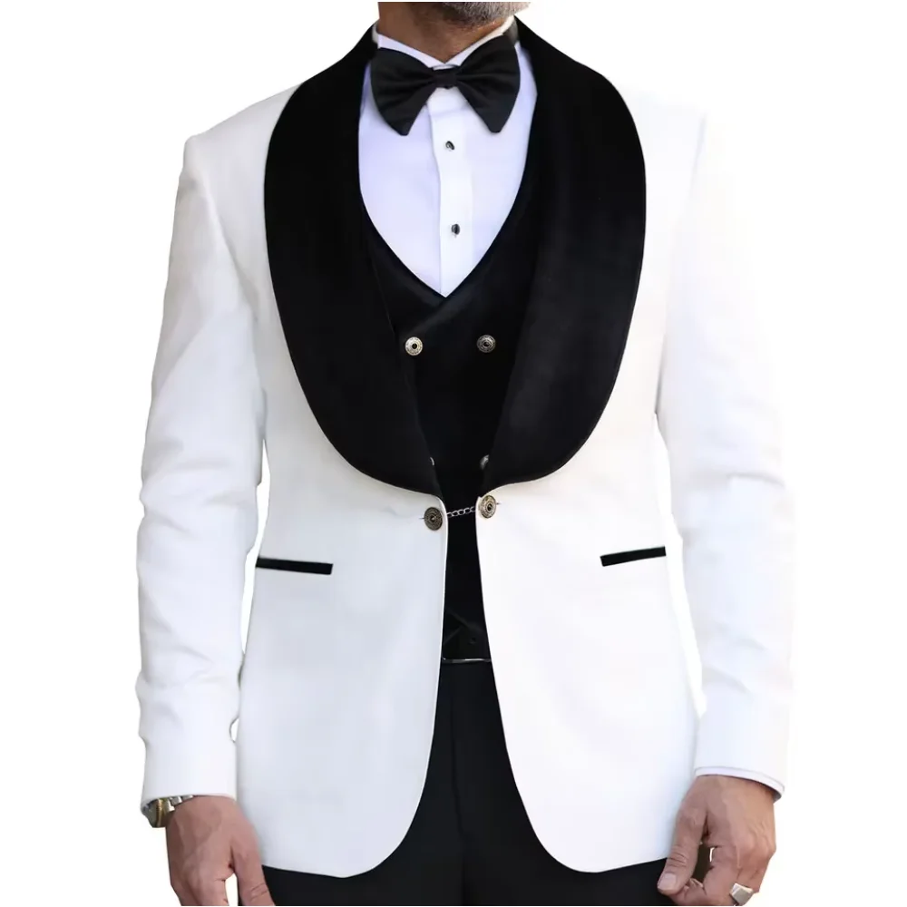 

Suits For Men 3 Pcs Velvet Shawl Lapel Vest Jacket Pants Groom Tuxedos Wedding/Prom/Dinner Best Man Blazer Custom Male Outfits