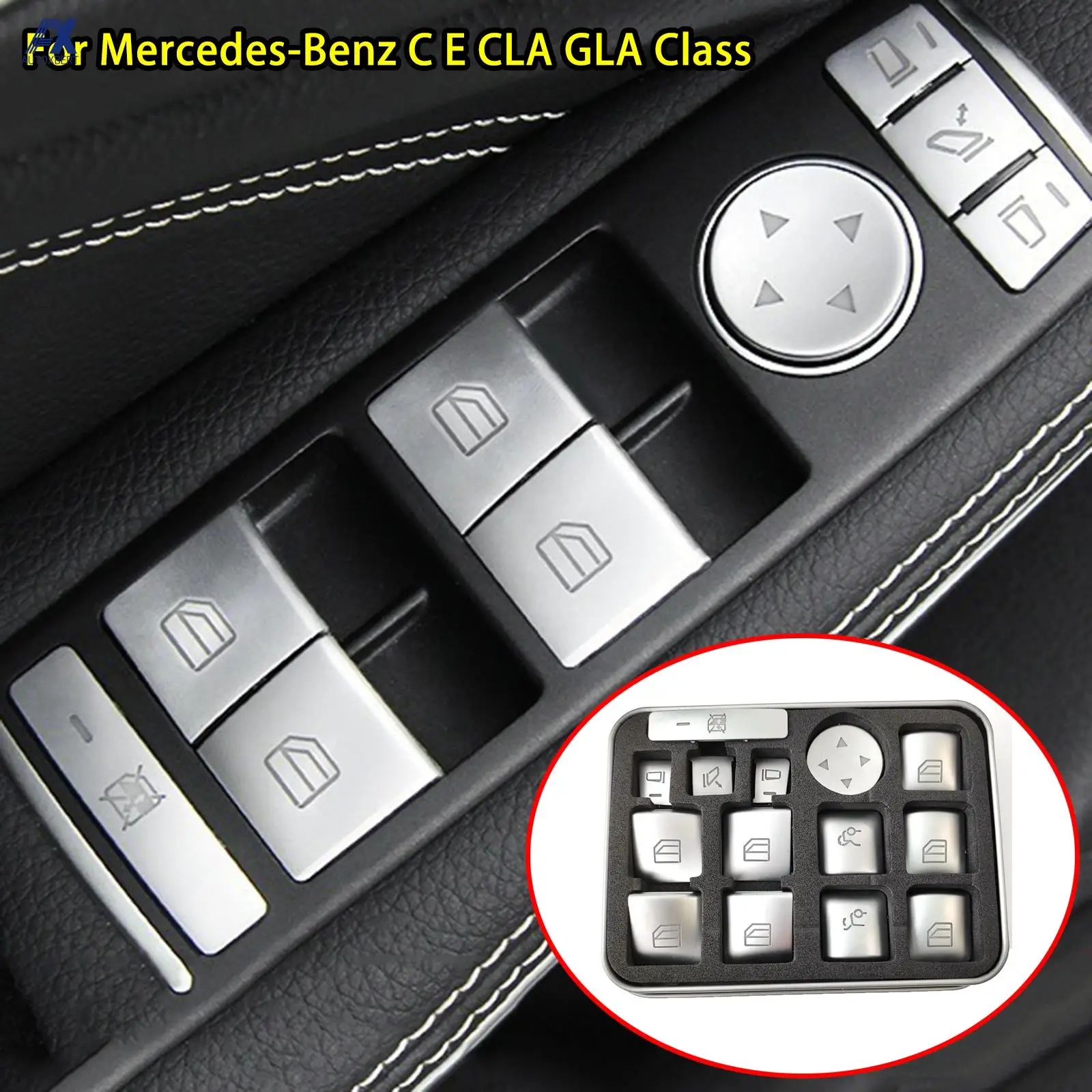 14X Car Accessories Window Switch Button Stickers For Mercedes Benz C180 C200 C230 C250 2008 2009 2010 2011 2012 2013 2014 2015