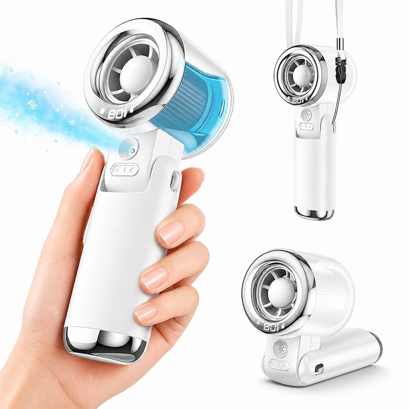 Mini ventilateur portable à brume d'eau 3600mAh 5 vitesses, humidificateur pliable à suspendre au cou, petits ventilateurs pulvérisateurs rechargeables Type-C