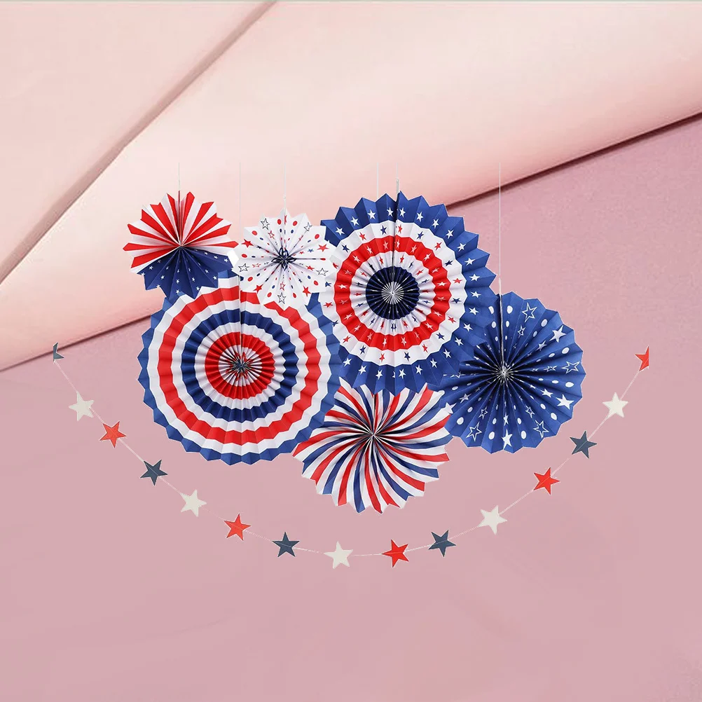 

1Set Paper Fan Flower Banners Set Independence Day Party Decorations Safe Bright Colors Fine Workmanship Home Party