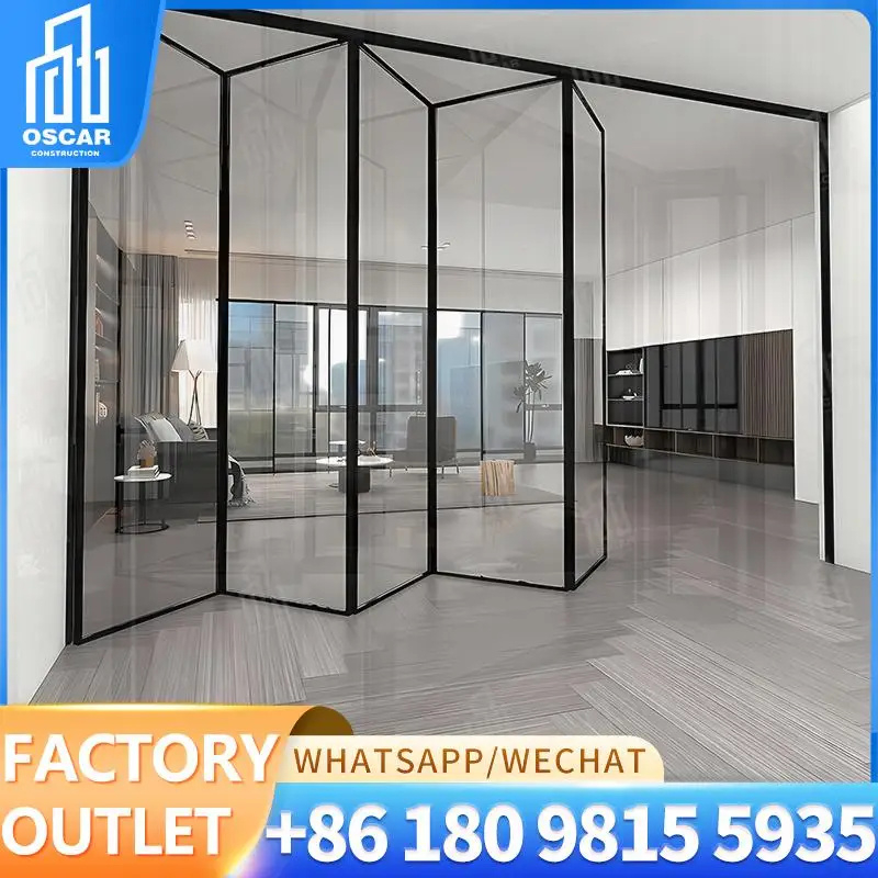 

США Вилла Аккордеон Складные и раздвижные двери Алюминиевый сплав Готовая поверхность Обычное стекло для домашнего офиса Балкон