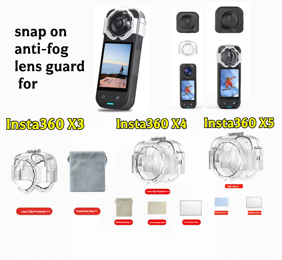 

PC Anti-fog Snap-on Protective Guard Cap Cover For Insta360 X5 X4 X3 Removable Anti-fall Protector Cover Lens Cap Guards