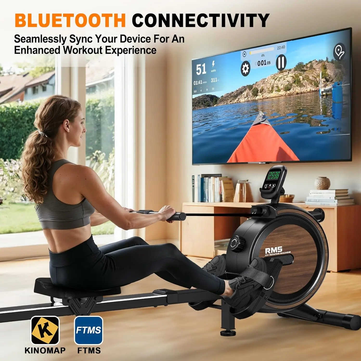 Fysiq Rm5 Magnetisches Rudergerät, Bluetooth, 16-stufiger Widerstand, 150 kg Tragkraft, Heimgebrauch