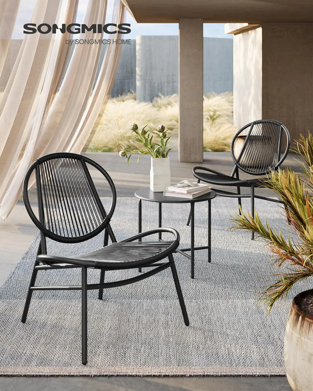 Terrassenmöbel-Set 3-teilig, Garten-Bistro-Set, Acapulco-Stühle, Sitzgelegenheiten im Freien, Beistelltisch und 2 Stühle, Innen- und Außenbereich C