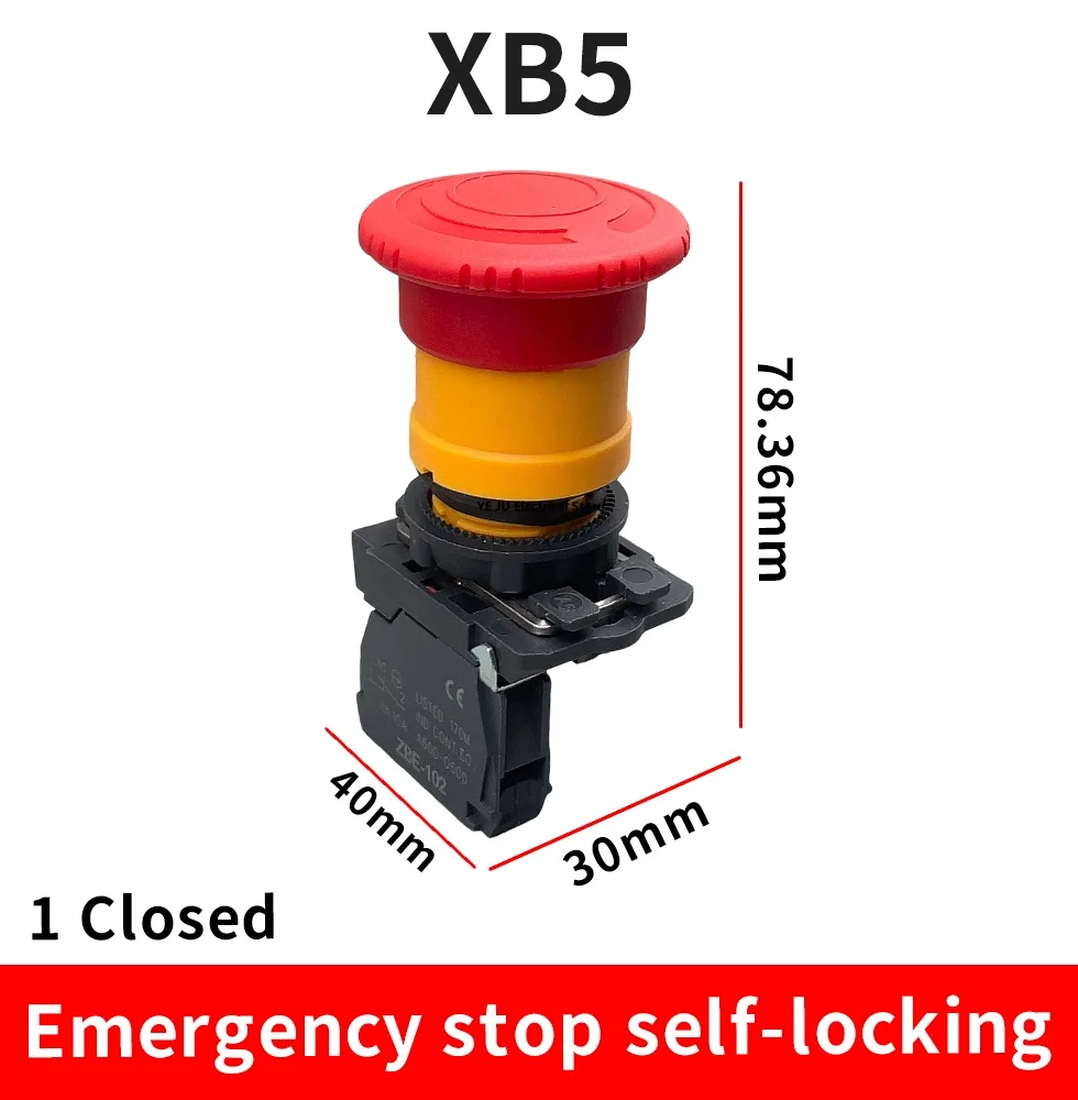 Xb5-142Key Emergency Stop Red Mushroom Head Button Switch Lock No Nc Lock Buckle Rotation Release Locking Reset