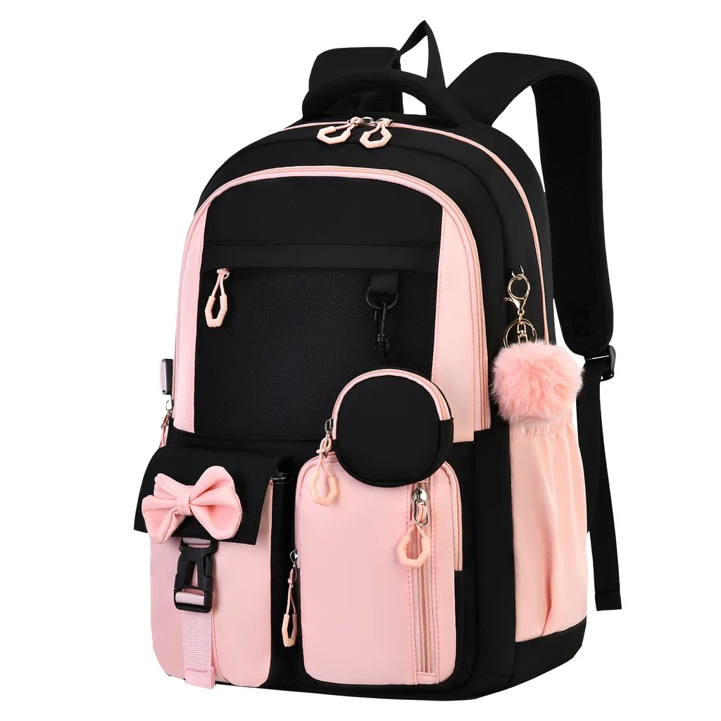 elementary-school-bag-multi-pocket-girls-school-backpack-spine-backpack-waterproof-bow-schoolbags-set-for-outdoor-travel-daily