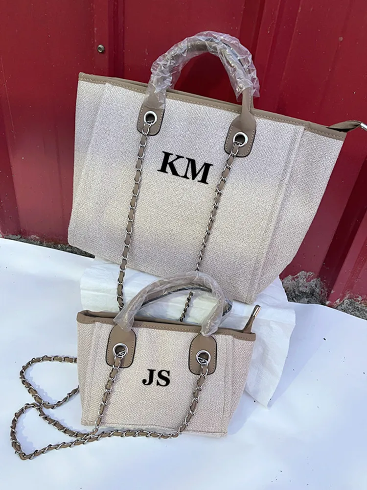 Personalised Shoulder Tote Bag, Women's Handbag, Beach Bag, custom Hand Bag, Canvas Bag, Gifts For her, Chain tote bag