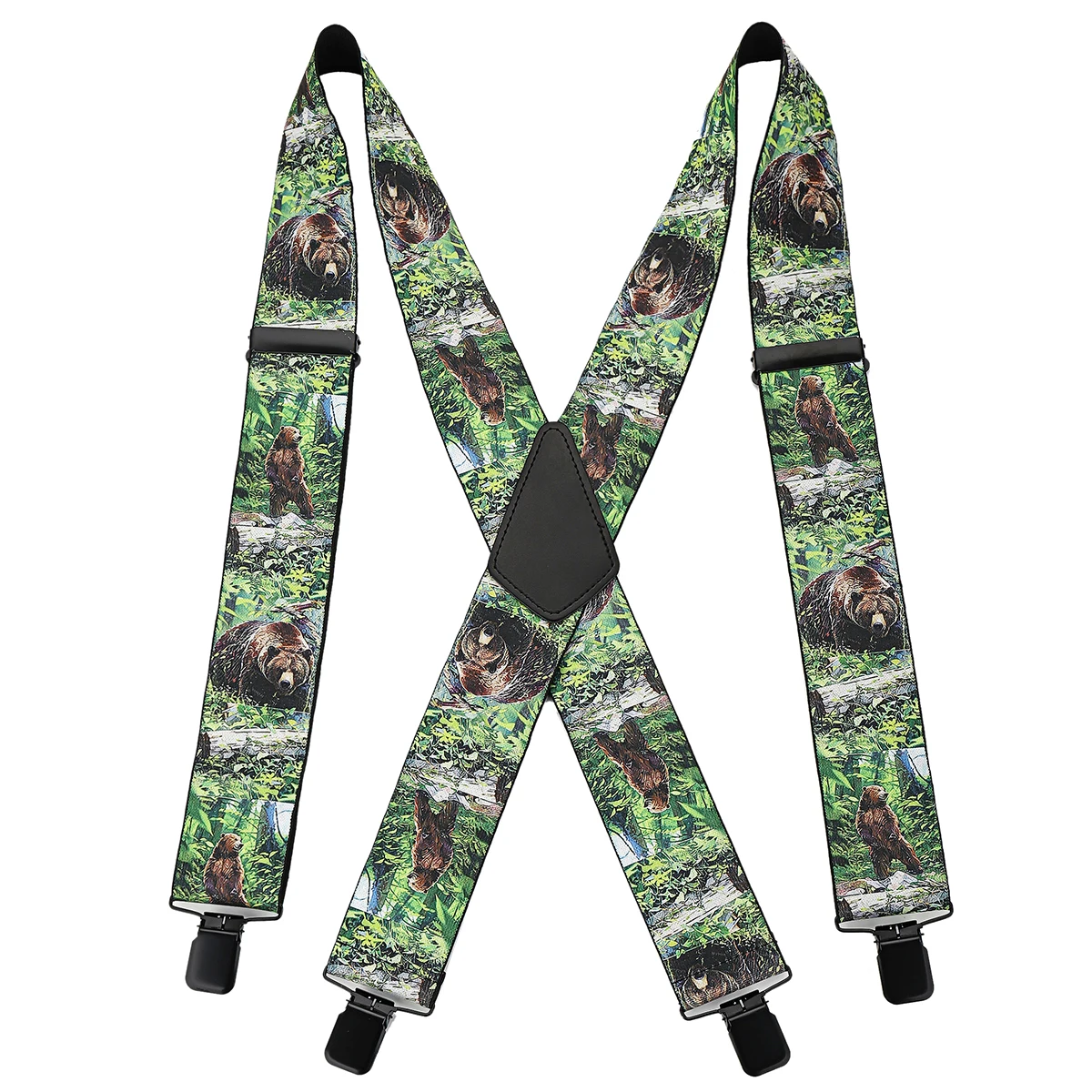 Correa ajustable altamente elástica con patrón de oso en forma de X para hombre de 1,97 pulgadas