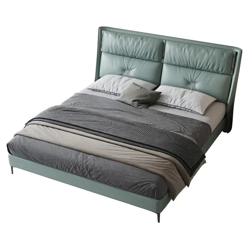 

Кожаная кровать Первый слой из воловьей кожи Двуспальная кровать 1,8 м Большая