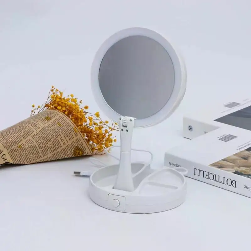 D2 Foldable USB Charging Or Battery Led Mirror Makeup Light White Vanity Cosmetic Mirror With Light 10X Magnifying Table Mirrors