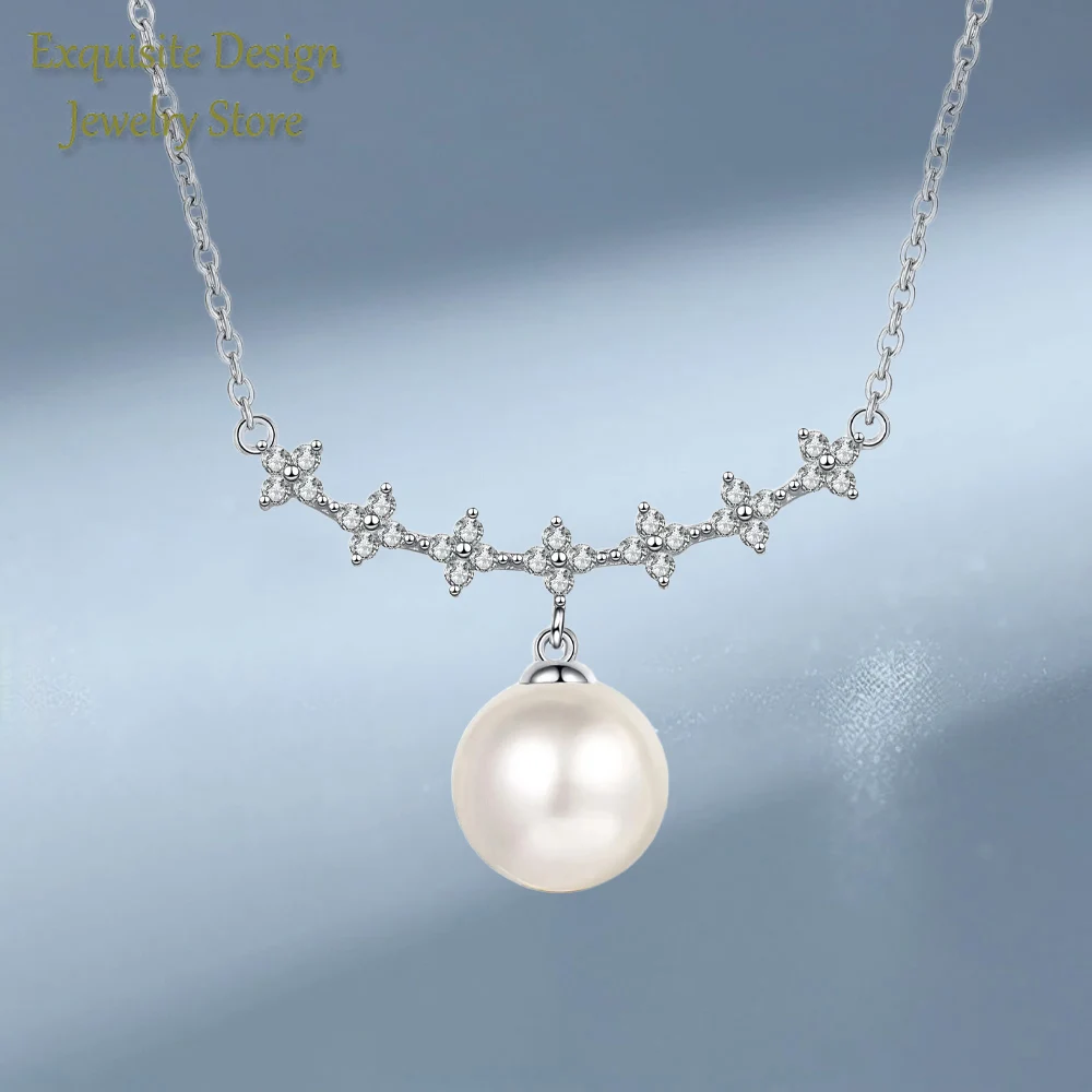 

Inlaid 33.6 Points Moissanite Peace Knots Platinum Clavicle Chain for Women, Fashion10mm Freshwater Pearl PT950 Necklace