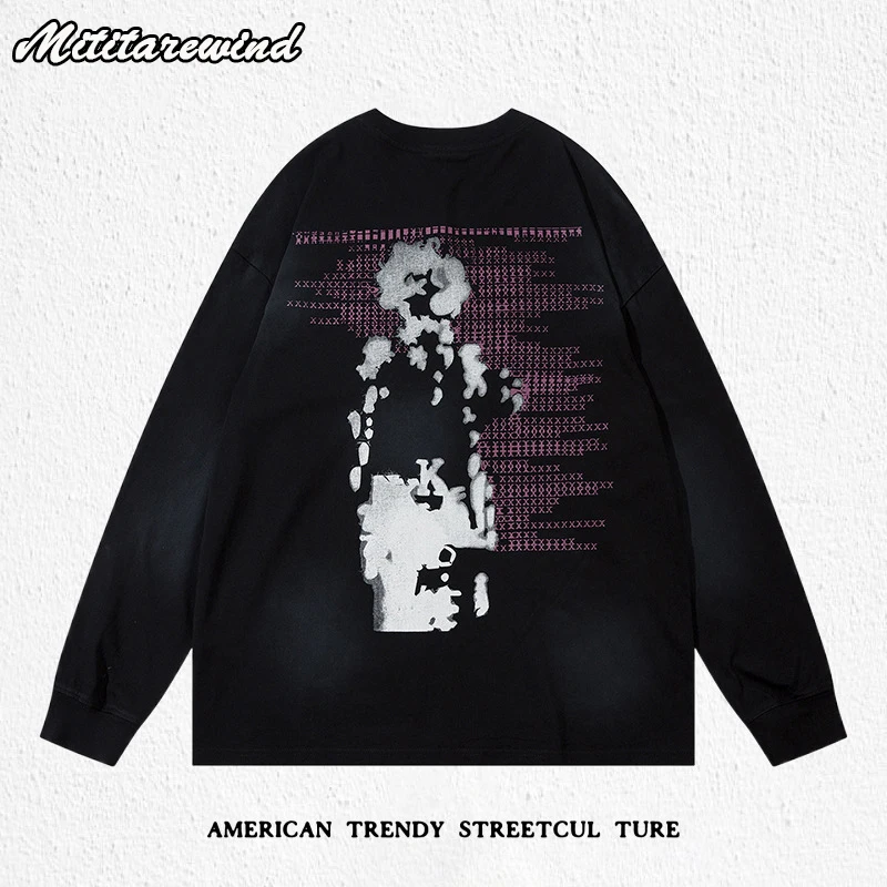 

Футболка женская из чистого хлопка, уличная одежда в стиле хип-хоп, разрисованный распылением, цвет черный/белый, весна-осень