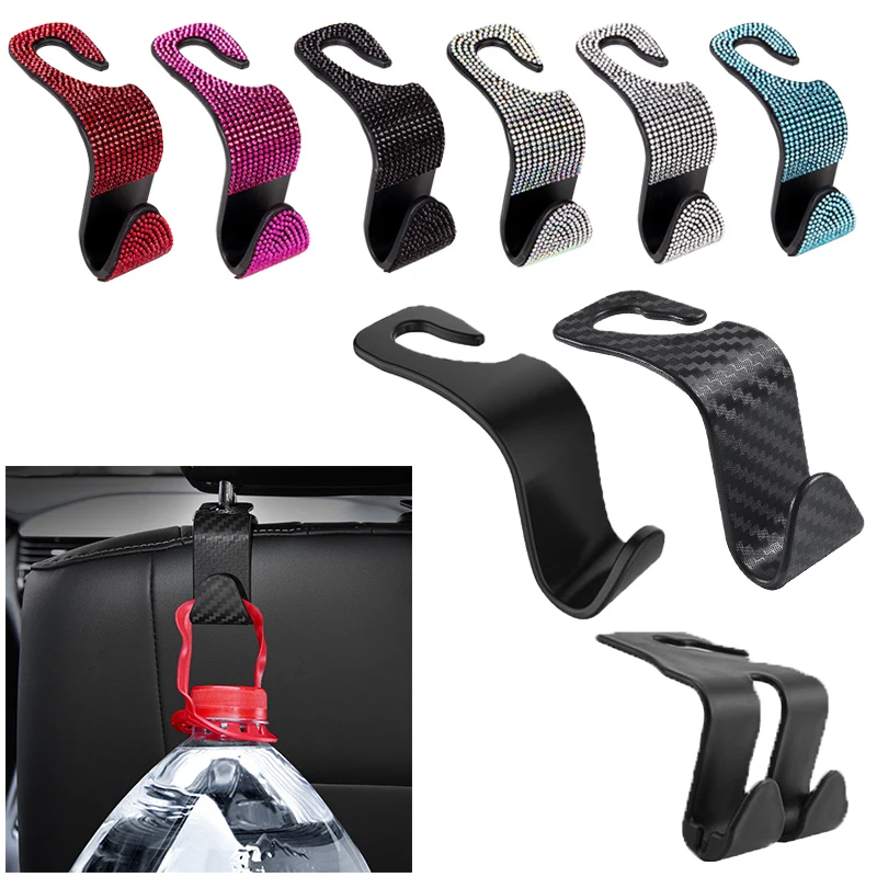 

2 Pcs Car Seat Headrest Carbon Fibre Hook Hooks Storage Hanger Universal Car Back Seat Organizer Holder Car Interior Accessories