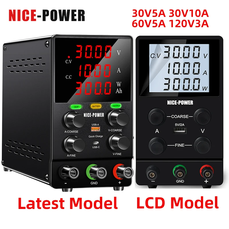 

NICE-POWER Adjustable Regulated Power Supply 30V 5A 10A Variable Voltage Regulator Current Stabilizer 15V 60V 120V Optional OCP