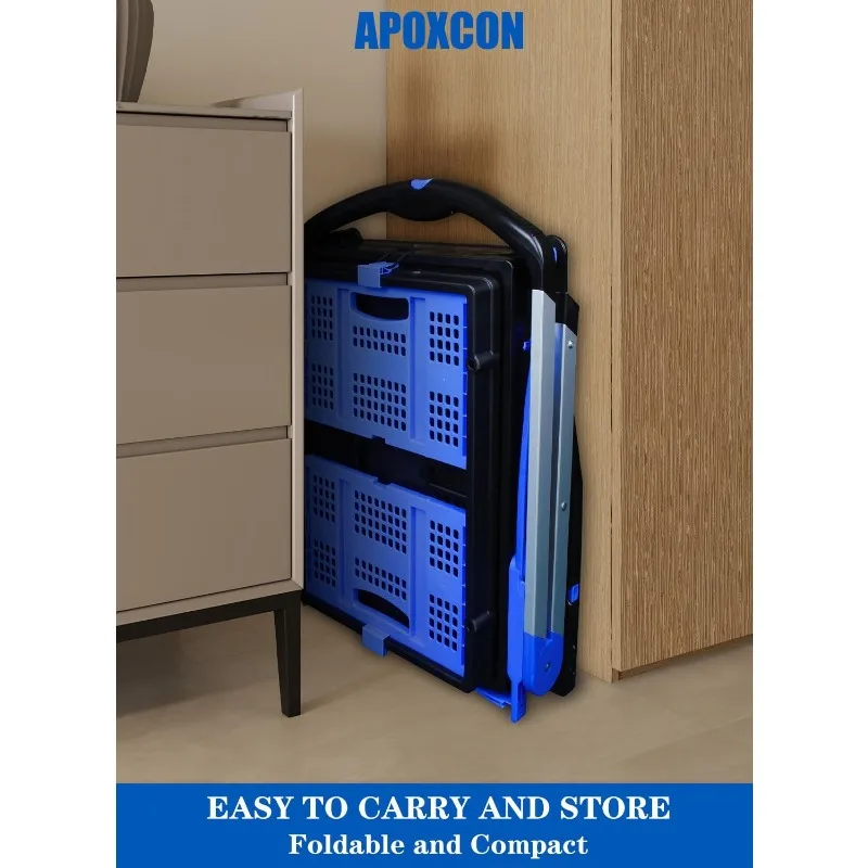 عربة تسوق قابلة للطي مع 2 صناديق، 360 ° عجلات دوارة عربة قابلة للطي شديدة التحمل #6