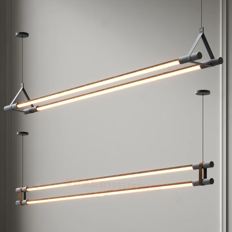 Long chandelier Modern restaurant bar, minimalist line coffee shop lamps