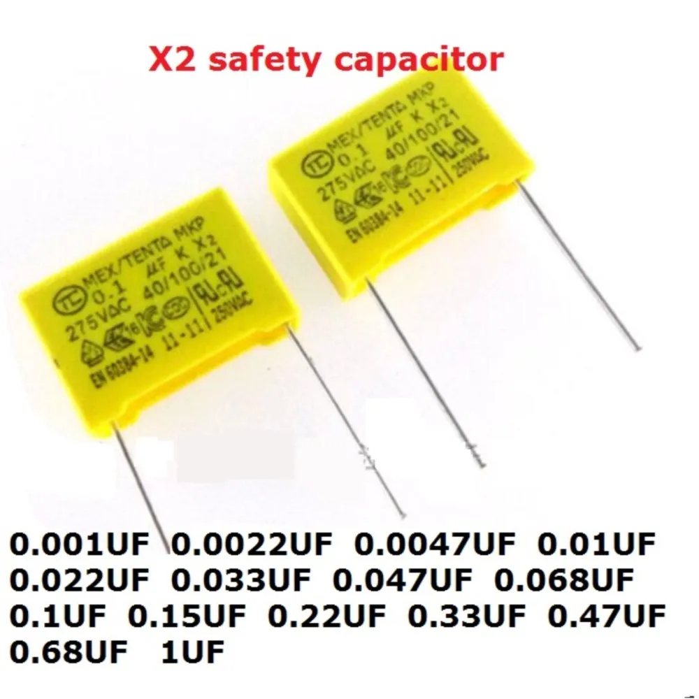 10PCS 0.0047uf 0.01uf 0.033uf 0.022uf 0.047uf 0.068uf 0.1uf 0.15uf 1uf 0.68UF X2 Safety Capacitor 275VAC 0.1uf  0.001uf 0.0022uf