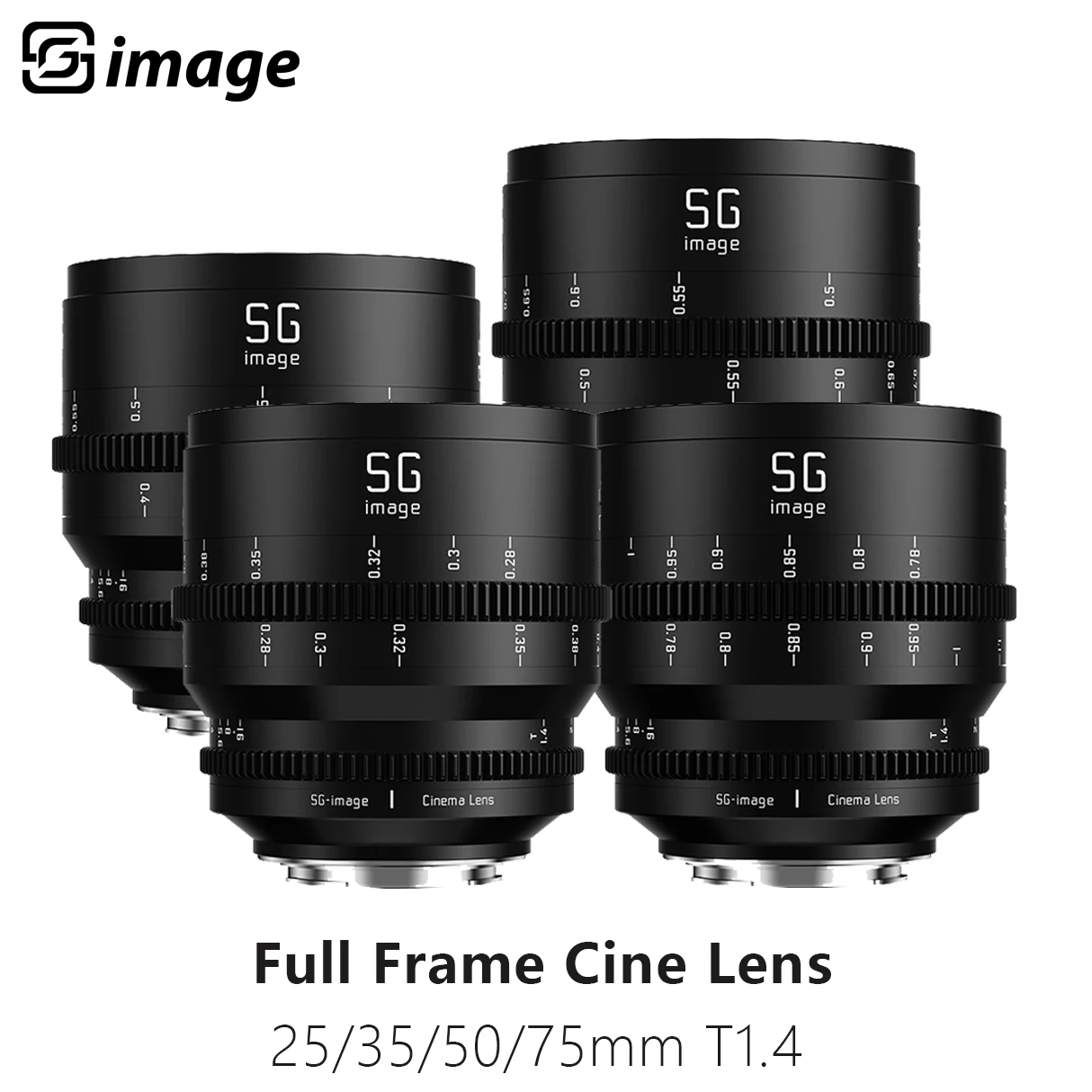 SGimage Full Frame 25mm 35m 50mm 75mm T1.4 Manual Focus Cine lens Large Aperture for E Mount