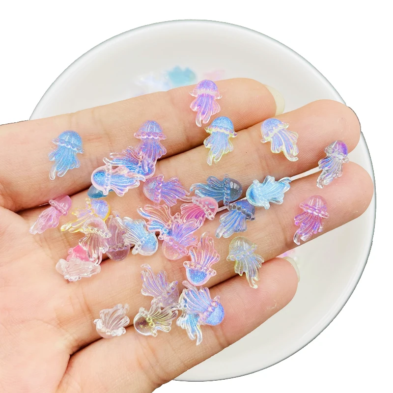 100 Pcs New Mini Kawaii Cartoon Shiny Marine Jellyfish Resin Scrapbook Rhinestones 3D For DIY Manicure Accessories Decorations