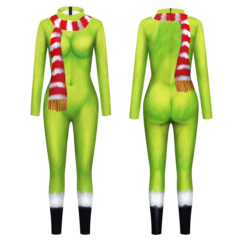 Anime Green Jumpsuit Halloween Cosplay Costume Adult Zentai 3D Printing Bodysuits Holiday Catsuit Festival Outfit for Woman Man