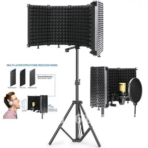 

Profession studio Microphone Pop Filter with Tripod Foldable Wind Screen Isolation Shield for bm800 Microphone Recording Foam