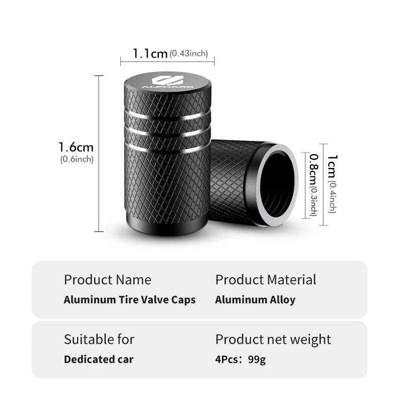 알루미늄 자동차 휠 타이어 에어 밸브 더스트 캡 림 액세서리, 도요타 알파드 벨파이어 10 20 30 시리즈 2020 2021 2022 2023, 4 개