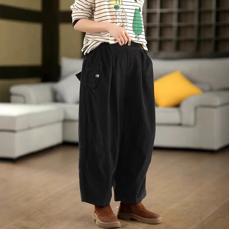 Mass Wass Japanische Mode Lose Streetwear Damen Klassische Cord Vintage Hosen Damen Fitness Punk Elastische Taille Hose