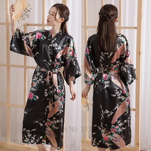 Bata de seda de rayón con estampado chino para mujer, camisón largo y Sexy, Kimono Yukata, bata de baño, ropa de dormir de talla grande, lencería