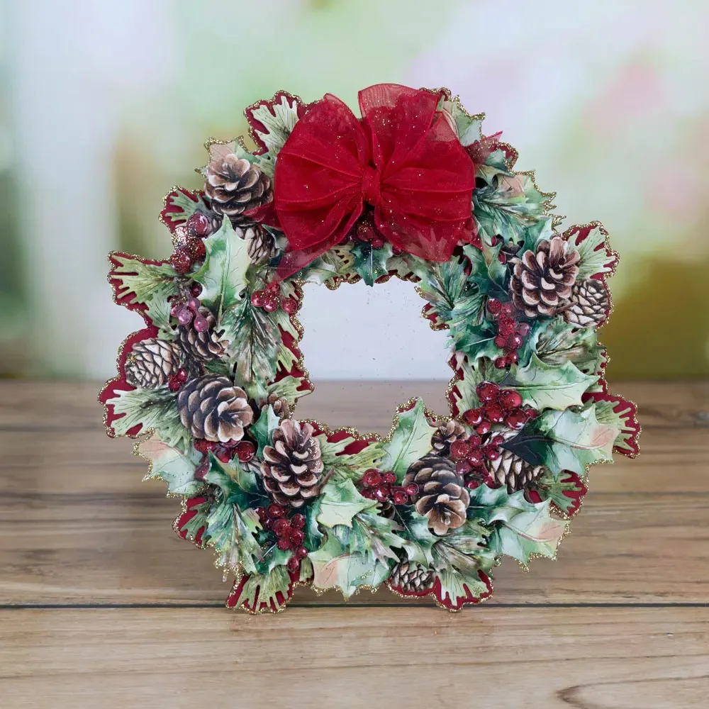 Costruisci un bouquet Pigna Fiore Mese Pigna Buon Natale Swag Metallo Fustellatura Timbro Scrapbook Stencil Foto Album fai da te